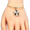 Oro Laminado Individual Bangle, Gold Filled Style Turtle Design, with White Crystal, Black Enamel Finish, Golden Finish, 07.63.0204.1 (02 MM Thickness, One size fits all)