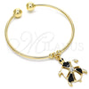 Oro Laminado Individual Bangle, Gold Filled Style Turtle Design, with White Crystal, Black Enamel Finish, Golden Finish, 07.63.0204.1 (02 MM Thickness, One size fits all)