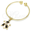 Oro Laminado Individual Bangle, Gold Filled Style Turtle Design, with White Crystal, Black Enamel Finish, Golden Finish, 07.63.0204.1 (02 MM Thickness, One size fits all)