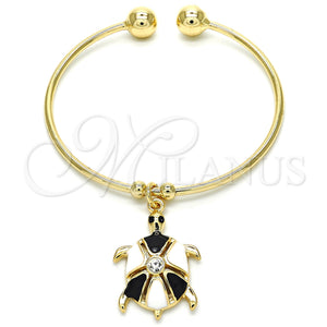 Gold Filled Jewelry — Individual Bangle Turtle Design with White Crystal Black — main product view — SKU 126903 | Oro Laminado joyería — Individual Bangle Turtle diseño with cristal blanco negro — SKU 126903