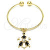 Oro Laminado Individual Bangle, Gold Filled Style Turtle Design, with White Crystal, Black Enamel Finish, Golden Finish, 07.63.0204.1 (02 MM Thickness, One size fits all)