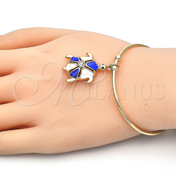 Gold Filled Jewelry — Individual Bangle Turtle Design with White Crystal Blue — alternate product view — SKU 126904 | Oro Laminado joyería — Individual Bangle Turtle diseño with cristal blanco Blue — SKU 126904