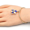 Oro Laminado Individual Bangle, Gold Filled Style Turtle Design, with White Crystal, Blue Enamel Finish, Golden Finish, 07.63.0204.2 (02 MM Thickness, One size fits all)