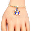 Oro Laminado Individual Bangle, Gold Filled Style Turtle Design, with White Crystal, Blue Enamel Finish, Golden Finish, 07.63.0204.2 (02 MM Thickness, One size fits all)