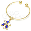 Oro Laminado Individual Bangle, Gold Filled Style Turtle Design, with White Crystal, Blue Enamel Finish, Golden Finish, 07.63.0204.2 (02 MM Thickness, One size fits all)
