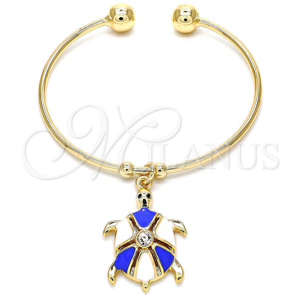 Gold Filled Jewelry — Individual Bangle Turtle Design with White Crystal Blue — main product view — SKU 126904 | Oro Laminado joyería — Individual Bangle Turtle diseño with cristal blanco Blue — SKU 126904