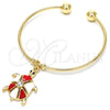 Oro Laminado Individual Bangle, Gold Filled Style Turtle Design, with White Crystal, Red Enamel Finish, Golden Finish, 07.63.0204.3 (02 MM Thickness, One size fits all)