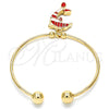 Oro Laminado Individual Bangle, Gold Filled Style Dolphin Design, with White Crystal, Red Enamel Finish, Golden Finish, 07.63.0205 (02 MM Thickness, One size fits all)