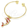Oro Laminado Individual Bangle, Gold Filled Style Dolphin Design, with White Crystal, Red Enamel Finish, Golden Finish, 07.63.0205 (02 MM Thickness, One size fits all)