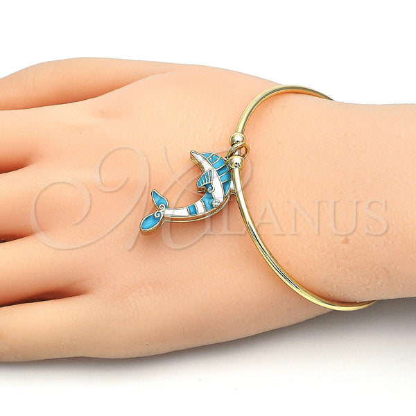 Gold Filled Jewelry — Individual Bangle Dolphin Design with White Crystal Turquoise — alternate product view — SKU 126907 | Oro Laminado joyería — Individual Bangle Dolphin diseño with cristal blanco Turquoise — SKU 126907