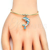 Oro Laminado Individual Bangle, Gold Filled Style Dolphin Design, with White Crystal, Turquoise Enamel Finish, Golden Finish, 07.63.0205.1 (02 MM Thickness, One size fits all)