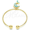 Oro Laminado Individual Bangle, Gold Filled Style Dolphin Design, with White Crystal, Turquoise Enamel Finish, Golden Finish, 07.63.0205.1 (02 MM Thickness, One size fits all)