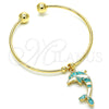 Oro Laminado Individual Bangle, Gold Filled Style Dolphin Design, with White Crystal, Turquoise Enamel Finish, Golden Finish, 07.63.0205.1 (02 MM Thickness, One size fits all)