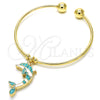 Oro Laminado Individual Bangle, Gold Filled Style Dolphin Design, with White Crystal, Turquoise Enamel Finish, Golden Finish, 07.63.0205.1 (02 MM Thickness, One size fits all)