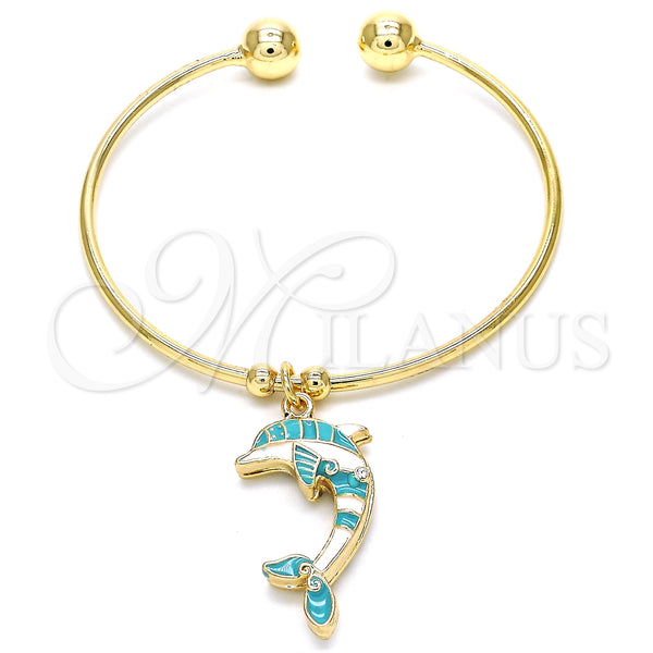 Gold Filled Jewelry — Individual Bangle Dolphin Design with White Crystal Turquoise — main product view — SKU 126907 | Oro Laminado joyería — Individual Bangle Dolphin diseño with cristal blanco Turquoise — SKU 126907