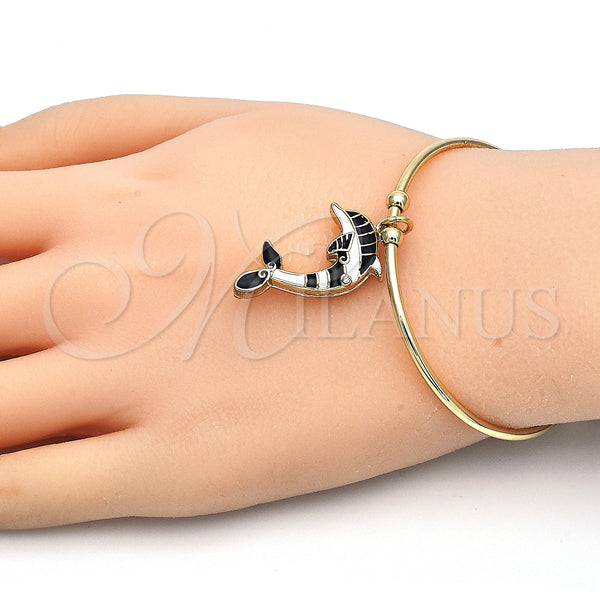 Gold Filled Jewelry — Individual Bangle Dolphin Design with White Crystal Black — alternate product view — SKU 126908 | Oro Laminado joyería — Individual Bangle Dolphin diseño with cristal blanco negro — SKU 126908