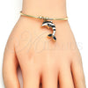Oro Laminado Individual Bangle, Gold Filled Style Dolphin Design, with White Crystal, Black Enamel Finish, Golden Finish, 07.63.0205.2 (02 MM Thickness, One size fits all)