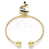 Oro Laminado Individual Bangle, Gold Filled Style Dolphin Design, with White Crystal, Black Enamel Finish, Golden Finish, 07.63.0205.2 (02 MM Thickness, One size fits all)