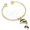 Oro Laminado Individual Bangle, Gold Filled Style Dolphin Design, with White Crystal, Black Enamel Finish, Golden Finish, 07.63.0205.2 (02 MM Thickness, One size fits all)