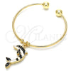 Oro Laminado Individual Bangle, Gold Filled Style Dolphin Design, with White Crystal, Black Enamel Finish, Golden Finish, 07.63.0205.2 (02 MM Thickness, One size fits all)