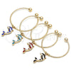 Oro Laminado Individual Bangle, Gold Filled Style Dolphin Design, with White Crystal, Black Enamel Finish, Golden Finish, 07.63.0205.2 (02 MM Thickness, One size fits all)