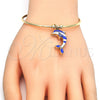 Oro Laminado Individual Bangle, Gold Filled Style Dolphin Design, with White Crystal, Blue Enamel Finish, Golden Finish, 07.63.0205.3 (02 MM Thickness, One size fits all)