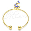 Oro Laminado Individual Bangle, Gold Filled Style Dolphin Design, with White Crystal, Blue Enamel Finish, Golden Finish, 07.63.0205.3 (02 MM Thickness, One size fits all)