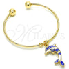 Oro Laminado Individual Bangle, Gold Filled Style Dolphin Design, with White Crystal, Blue Enamel Finish, Golden Finish, 07.63.0205.3 (02 MM Thickness, One size fits all)