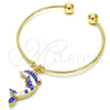 Oro Laminado Individual Bangle, Gold Filled Style Dolphin Design, with White Crystal, Blue Enamel Finish, Golden Finish, 07.63.0205.3 (02 MM Thickness, One size fits all)