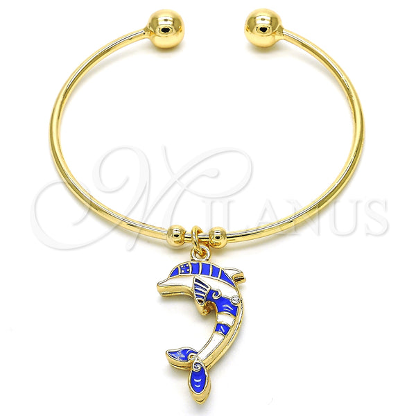 Gold Filled Jewelry — Individual Bangle Dolphin Design with White Crystal Blue — main product view — SKU 126909 | Oro Laminado joyería — Individual Bangle Dolphin diseño with cristal blanco Blue — SKU 126909
