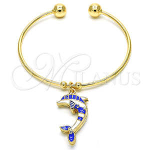 Gold Filled Jewelry — Individual Bangle Dolphin Design with White Crystal Blue — main product view — SKU 126909 | Oro Laminado joyería — Individual Bangle Dolphin diseño with cristal blanco Blue — SKU 126909