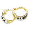Oro Laminado Small Hoop, Gold Filled Style with Black and White Crystal, Polished, Golden Finish, 02.100.0077.3.15