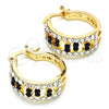 Oro Laminado Small Hoop, Gold Filled Style with Black and White Crystal, Polished, Golden Finish, 02.100.0077.3.15