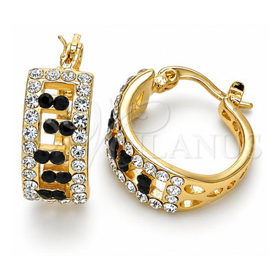 Oro Laminado Small Hoop, Gold Filled Style with Black and White Crystal, Polished, Golden Finish, 02.100.0077.3.15