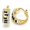 Oro Laminado Small Hoop, Gold Filled Style with Black and White Crystal, Polished, Golden Finish, 02.100.0077.3.15