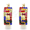 Oro Laminado Small Hoop, Gold Filled Style with Multicolor Crystal, Polished, Golden Finish, 02.100.0077.4.15