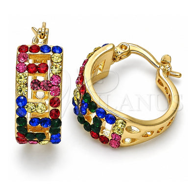 Oro Laminado Small Hoop, Gold Filled Style with Multicolor Crystal, Polished, Golden Finish, 02.100.0077.4.15