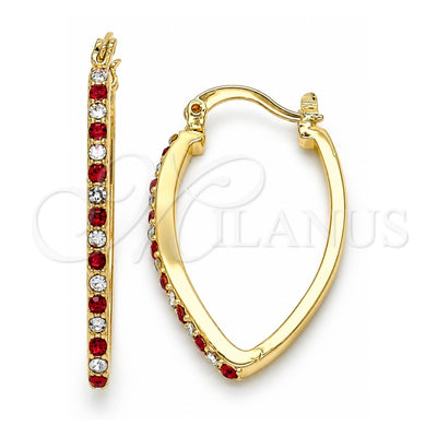 Oro Laminado Small Hoop, Gold Filled Style with Garnet and White Cubic Zirconia, Polished, Golden Finish, 02.100.0082.1.15