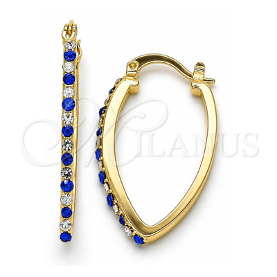 Oro Laminado Small Hoop, Gold Filled Style with Sapphire Blue and White Crystal, Polished, Golden Finish, 02.100.0082.2.15