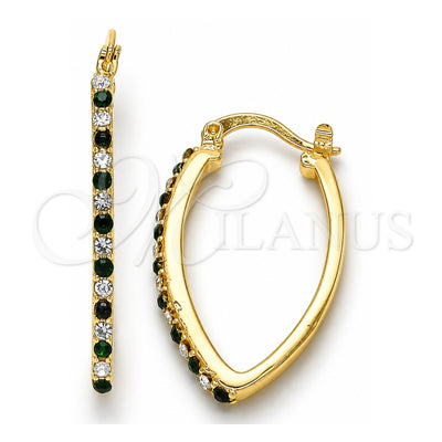 Oro Laminado Small Hoop, Gold Filled Style with Green and White Crystal, Polished, Golden Finish, 02.100.0082.3.15