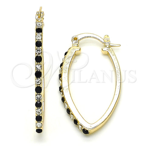 Oro Laminado Small Hoop, Gold Filled Style with Black and White Crystal, Polished, Golden Finish, 02.100.0082.4.15