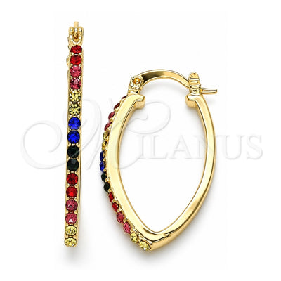 Oro Laminado Small Hoop, Gold Filled Style with Multicolor Crystal, Polished, Golden Finish, 02.100.0082.5.15