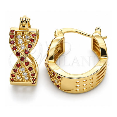 Oro Laminado Small Hoop, Gold Filled Style with Garnet and White Micro Pave, Polished, Golden Finish, 02.210.0265.1.15