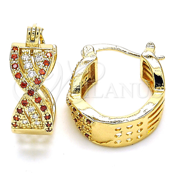 Gold Filled Hoop Earrings — Small Hoop with Garnet and White Micro Pave — main product view — SKU 126920 | Oro Laminado aretes de aro — Small Hoop with Garnet and blanco Micro Pave — SKU 126920