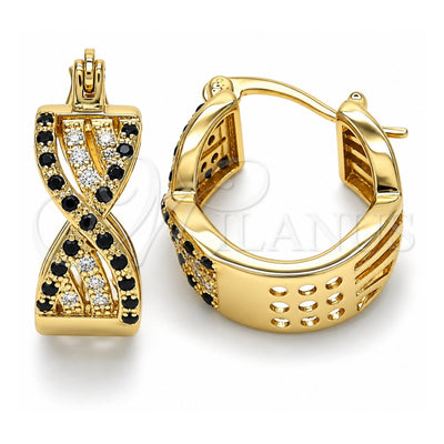 Oro Laminado Small Hoop, Gold Filled Style with Black and White Micro Pave, Polished, Golden Finish, 02.210.0265.2.15