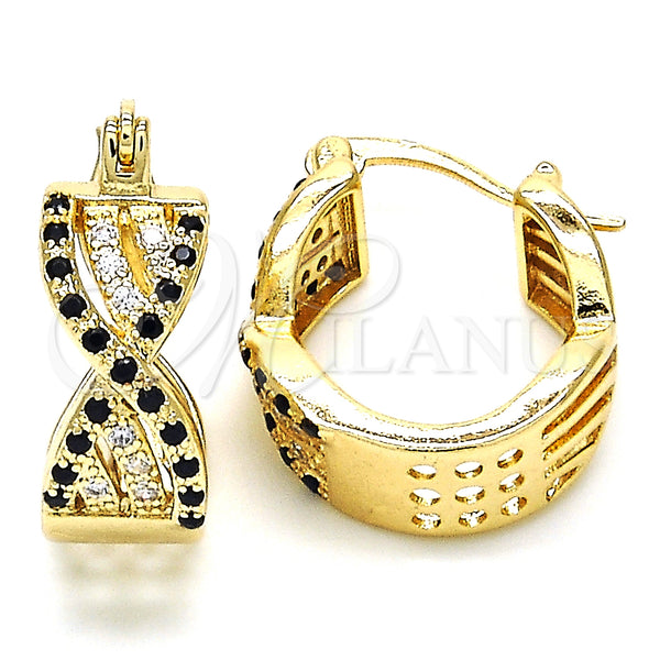 Gold Filled Hoop Earrings — Small Hoop with Black and White Micro Pave — main product view — SKU 126921 | Oro Laminado aretes de aro — Small Hoop with negro and blanco Micro Pave — SKU 126921