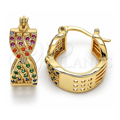 Oro Laminado Small Hoop, Gold Filled Style with Multicolor Micro Pave, Polished, Golden Finish, 02.210.0265.3.15