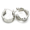 Rhodium Plated Small Hoop, with White Micro Pave, Polished, Rhodium Finish, 02.210.0265.4.15