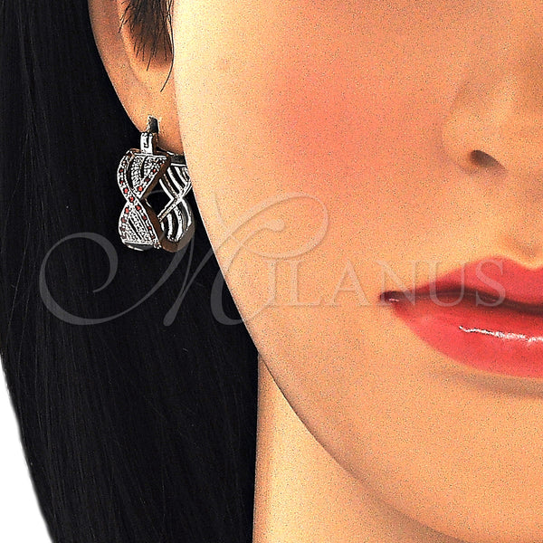 White Gold Filled Hoop Earrings — Small Hoop with Garnet and White Micro Pave — alternate product view — SKU 126924 | Oro Laminado Blanco aretes de aro — Small Hoop with Garnet and blanco Micro Pave — SKU 126924