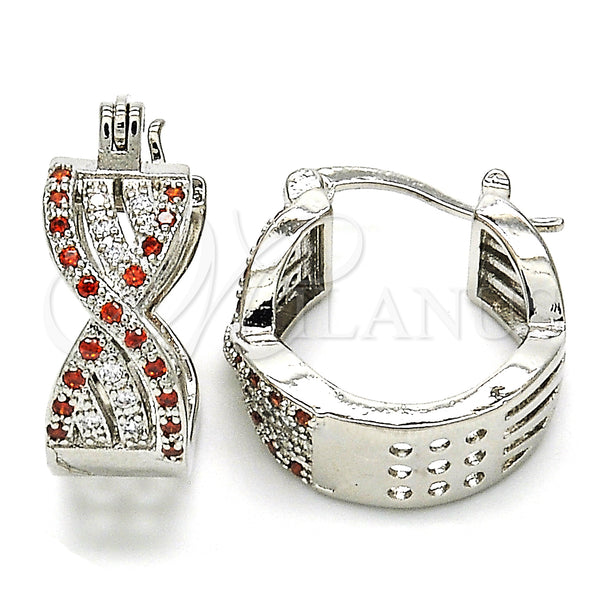 White Gold Filled Hoop Earrings — Small Hoop with Garnet and White Micro Pave — main product view — SKU 126924 | Oro Laminado Blanco aretes de aro — Small Hoop with Garnet and blanco Micro Pave — SKU 126924